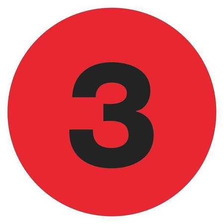 TAPE LOGIC Tape Logic® Number Labels, "3", 2" Circle, Fluorescent Red, 500/Roll DL6771