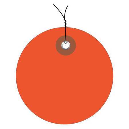 PARTNERS BRAND Plastic Circle Tags, Pre-Wired, 2", Orange, 100/Each G26067W