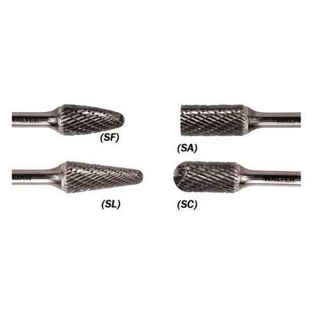 WALTER SURFACE TECHNOLOGIES Carbride Burr, Cone Sl, 1/4"x3/8"x1-1/4" 01V036