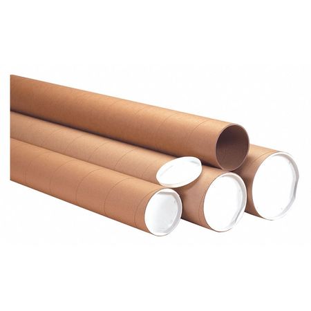 PARTNERS BRAND Heavy-Duty Mailing Tubes with Caps, 4" x 24", Kraft, 12/Case P4024KHD