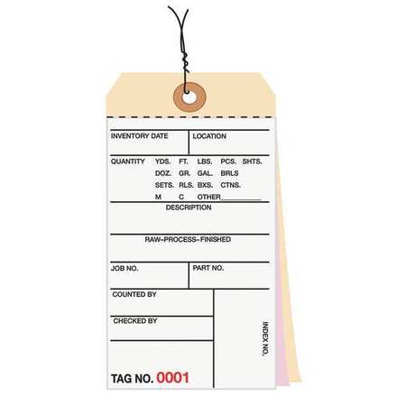 PARTNERS BRAND Inventory Tags, 3 Part Carbonless #8, Pre-Wired, (5500-5999), 6 1/4" x 3 1/8", White/Manila, 500/Case G16123