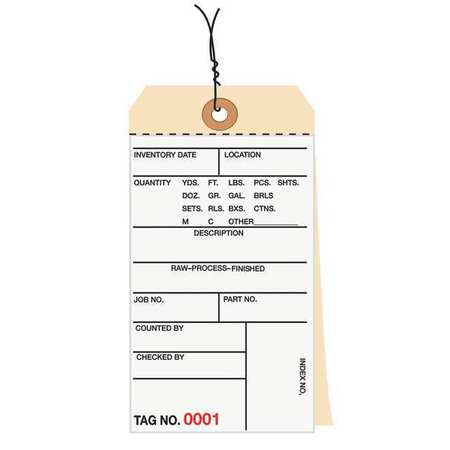 PARTNERS BRAND Inventory Tags, 2 Part Carbonless # 8, Pre-Wired, (4500-4999), 6 1/4" x 3 1/8", White/Manila, 500/Case G15103