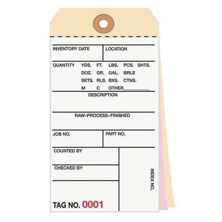 PARTNERS BRAND Inventory Tags, 3 Part Carbonless #8, (10000-10499), 6 1/4" x 3 1/8", White/Manila, 500/Case G16211