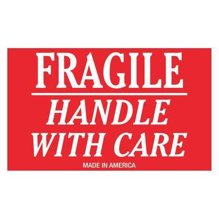 TAPE LOGIC Tape Logic® Labels, "Fragile - Handle With Care", 3" x 4", Red/White, 500/Roll SCL502R