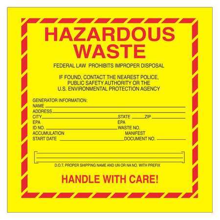 TAPE LOGIC Tape Logic® Labels, "Hazardous Waste - Standard", 6" x 6", Red/Yellow/Black, 500/Roll DL7530