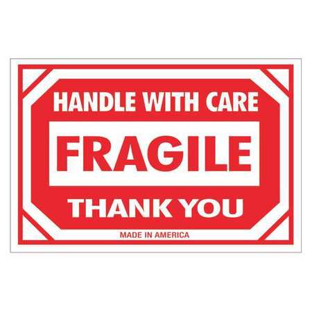 TAPE LOGIC Tape Logic® Labels, "Fragile - Handle With Care", 2" x 3", Red/White, 500/Roll DL1053