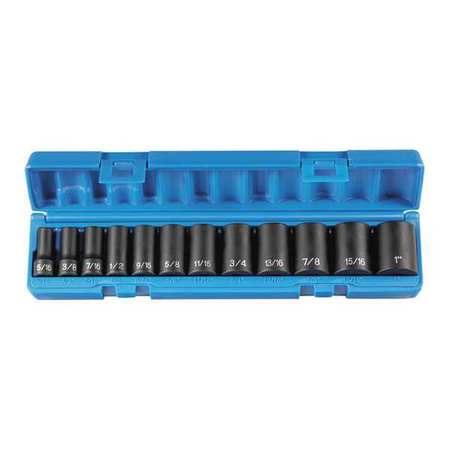 GREY PNEUMATIC 3/8" Drive Semi-Deep Length Impact Set, 12 pcs 1213SD