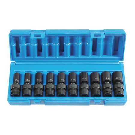 GREY PNEUMATIC 3/8" Drive Semi-Deep Length Universal Set, Metric, 10 pcs 1210UMSD