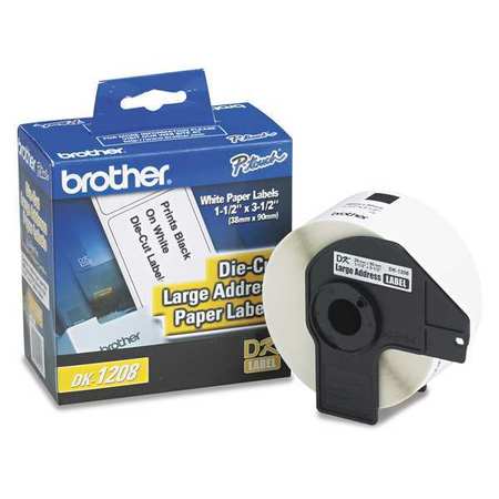 BROTHER Label Tape, 3-1/2"x1-1/2", 400, White DK-1208