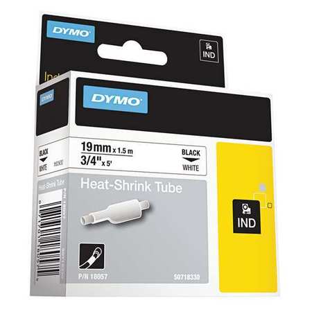 Dymo Label Tape, Heat Shrink, 3/4", White/Black DYM18057