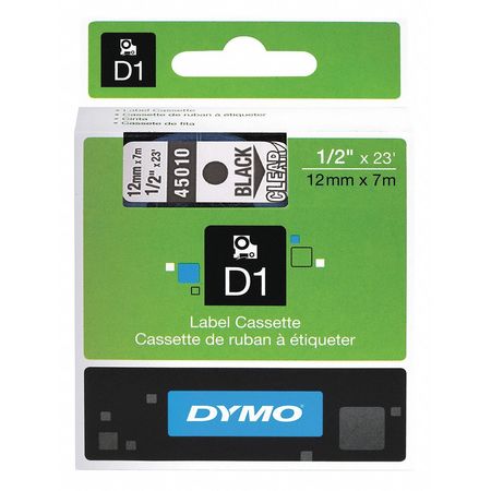 DYMO Label Tape, 0.5", Black On Clear 45010