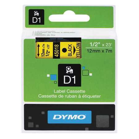 DYMO Labeling Tape, Black/Yellow, 1/2" 45018