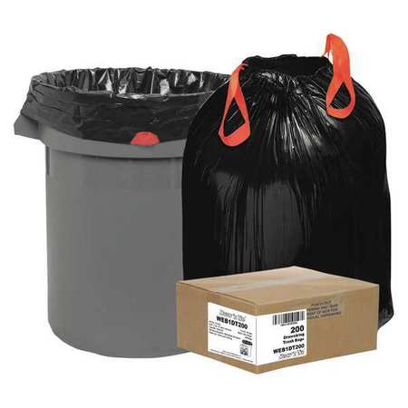 DRAW N TIE 30 gal Trash Bags, 30.5 in x 33 in, Extra Heavy-Duty, 1.2 mil, Black, 200 PK WEB1DT200