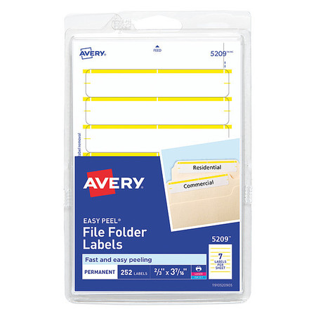 AVERY DENNISON Label, File, Folder, Yellow, PK252 05209