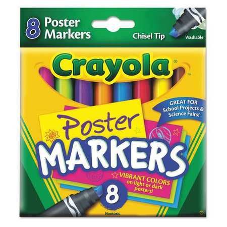 Crayola Blue, Brown, Lime Green, Magenta, Orange, Rose, Violet, Yellow Marker, Washable, Poster, Assorted, PK8 588173