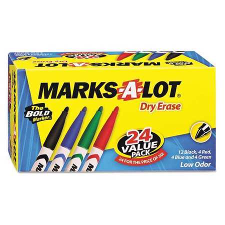 MARKS-A-LOT Pen Dry Erase Markers, Assorted, PK24 29860