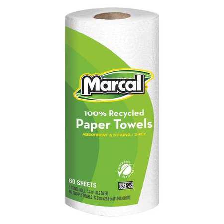 Marcal Perforated Roll Paper Towels, 2 Ply, 60 Sheets, White, 15 PK 6709
