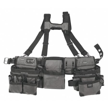 Bucket Boss Tool Belt, Framers Rig, 3 Bag, Grey, Gray, 1680 Heavy Duty Poly Fabric, 29 Pockets 55185