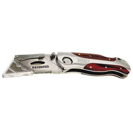 BESSEY Folding Utility Knife, Wood, 6-1/4" Spring Release, 6-1/4" L D-BKWH