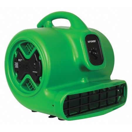 XPOWER 1/3 HP, 2400 CFM, 3.8 Amps, 4 Positions, 3 Speeds Air Mover with GFCI Power Outlets for Daisy Chain X-600A GREEN