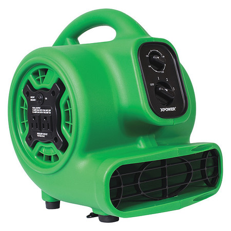 Xpower 1/4 HP, 925 CFM, 2.3 Amps, 4 Positions, 3 Speeds Mini Mighty Air Mover with Power Outlets and 3-Hour Timer P-230AT GREEN