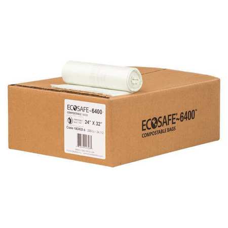 Ecosafe-6400 13 gal Trash Bags, 24 in x 32 in, Heavy-Duty, 0.6 mil, Green, 288 PK HB2432-6