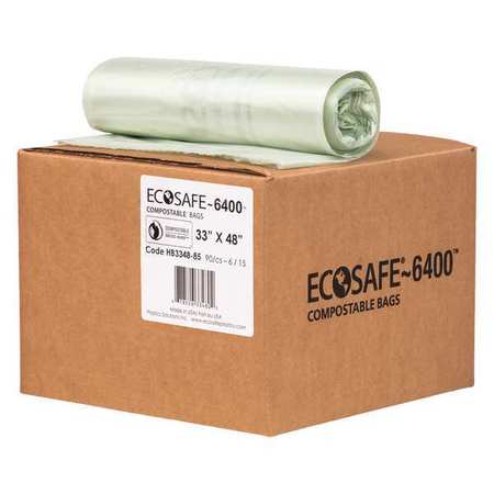 Ecosafe-6400 35 gal Trash Bags, 33 in x 48 in, Extra Heavy-Duty, 0.85 mil, Green, 90 PK HB3348-8