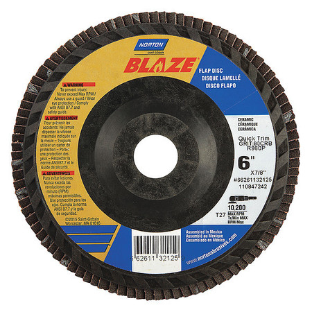 Norton Abrasives Flap Disc, Medium, 80 Grit, 6" dia. 66261132125