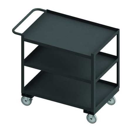 WESTWARD Utility Cart with Lipped & Single-Side Flush Metal Shelves, Steel, Flat, 3 Shelves, 1,200 lb RSC-2436-3-1TLD-95W