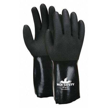 MCR SAFETY PVC Coated Gloves, 3/4 Dip Coverage, Black, PR 6212ESDL