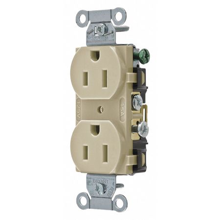 ZORO SELECT Receptacle, 15 A Amps, 125V AC, Flush Mount, Standard Duplex Outlet, 5-15R, Ivory CRS15I