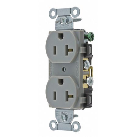 Zoro Select Receptacle, 20 A Amps, 125V AC, Flush Mount, Standard Duplex Outlet, 5-20R, Gray CRS20GRY