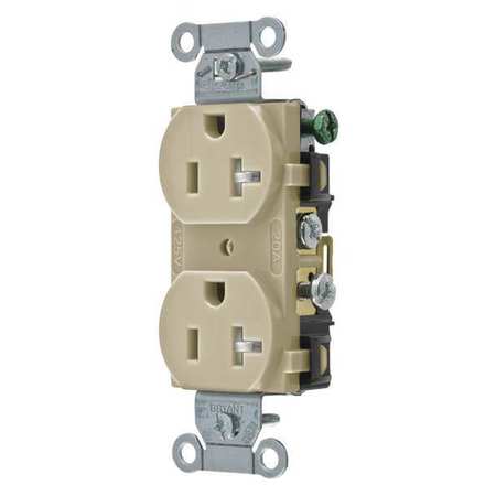 ZORO SELECT Receptacle, 20 A Amps, 125V AC, Flush Mount, Standard Duplex Outlet, 5-20R, Ivory CRS20ITR