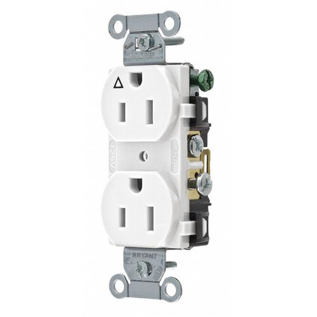 ZORO SELECT Receptacle, 15 A Amps, 125V AC, Flush Mount, Standard Duplex Outlet, 5-15R, White CR15IGW