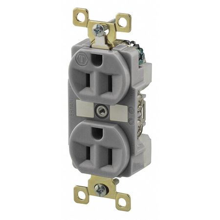 ZORO SELECT Receptacle, 15 A Amps, 125V AC, Flush Mount, Standard Duplex Outlet, 5-15R, Gray BRY5262GRY