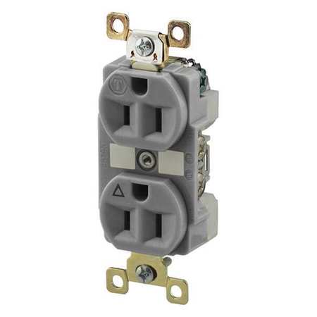 ZORO SELECT Receptacle, 15 A Amps, 125V AC, Flush Mount, Standard Duplex Outlet, 5-15R, Gray BRY5262IGGRY