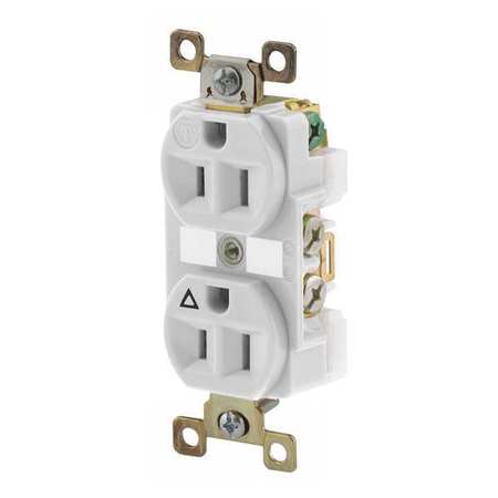 ZORO SELECT Receptacle, 15 A Amps, 125V AC, Flush Mount, Standard Duplex Outlet, 5-15R, White BRY5262IGW