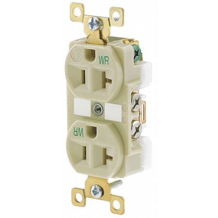 ZORO SELECT Receptacle, 20 A Amps, 125V AC, Flush Mount, Standard Duplex Outlet, 5-20R, Ivory BRY5362IWR