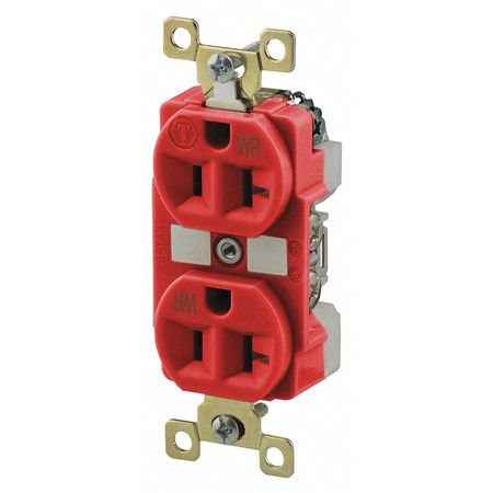 ZORO SELECT Receptacle, 20 A Amps, 125V AC, Flush Mount, Standard Duplex Outlet, 5-20R, Red BRY5362REDWR