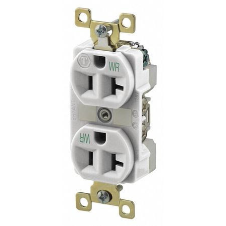 ZORO SELECT Receptacle, 20 A Amps, 125V AC, Flush Mount, Standard Duplex Outlet, 5-20R, White BRY5362WWR