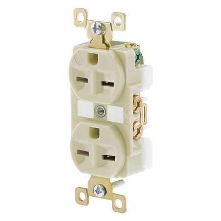 ZORO SELECT Receptacle, 15 A Amps, 250V AC, Flush Mount, Standard Duplex Outlet, 6-15R, Ivory 5662I