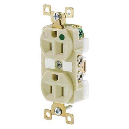 ZORO SELECT Receptacle, 15 A Amps, 125V AC, Flush Mount, Standard Duplex Outlet, 5-15R, Ivory BRY8200I