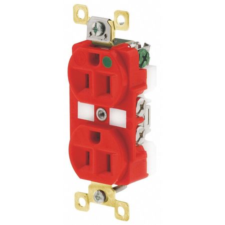 ZORO SELECT Receptacle, 15 A Amps, 125V AC, Flush Mount, Standard Duplex Outlet, 5-15R, Red BRY8200REDL