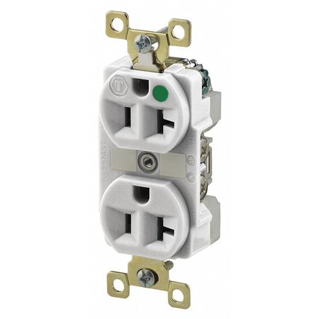 ZORO SELECT Receptacle, 20 A Amps, 125V AC, Flush Mount, Standard Duplex Outlet, 5-20R, White BRY8300WL