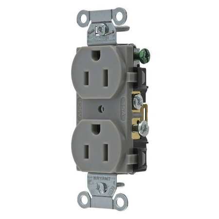 ZORO SELECT 15A Duplex Receptacle 125VAC 5-15R GY CBRS15GRY