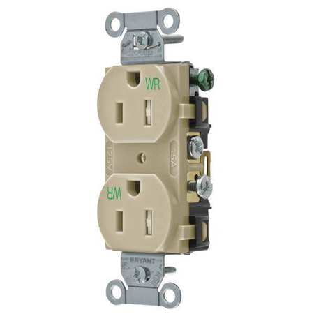 ZORO SELECT Receptacle, 15 A Amps, 125V AC, Flush Mount, Standard Duplex Outlet, 5-15R, Ivory CBRS15IWRTR