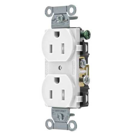 ZORO SELECT Receptacle, 15 A Amps, 125V AC, Flush Mount, Standard Duplex Outlet, 5-15R, White CBRS15WTR