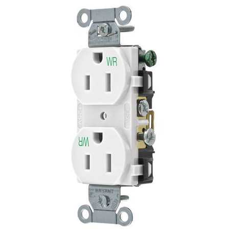 ZORO SELECT 15A Duplex Receptacle 125VAC 5-15R WH CBRS15WWR