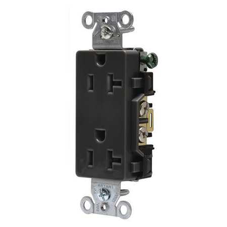 ZORO SELECT Receptacle, 20 A Amps, 125V AC, Flush Mount, Decorator Duplex Outlet, 5-20R, Black DRS20BLK