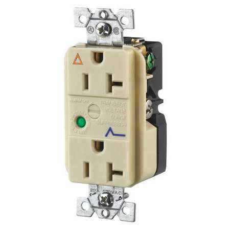 ZORO SELECT Receptacle, 20 A Amps, 125V AC, Flush Mount, Decorator Duplex Outlet, 5-20R, Ivory SP53IGIA